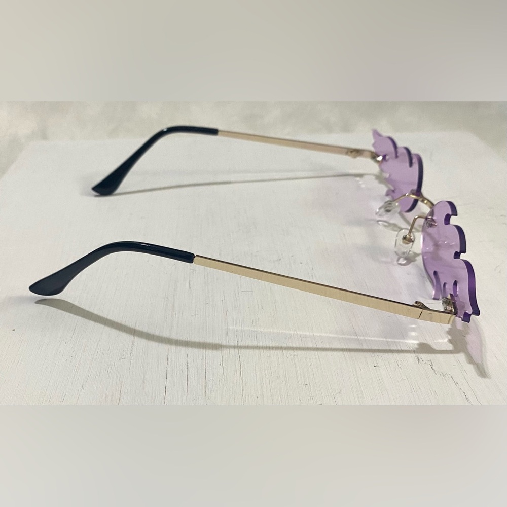 Boho-chic Festival Purple Fire Flame Special Occasion Novelty Rimless Sunglasses - Picture 7 of 10